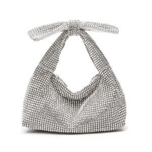 Silver Rhinestone Bow Evening Clutch - Sparkly Wedding Handbag